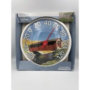 Taylor Indoor/Outdoor Decorative 13”Thermometer Covered Bridge New